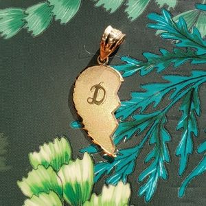 14k solid gold heart pendant letter "D"